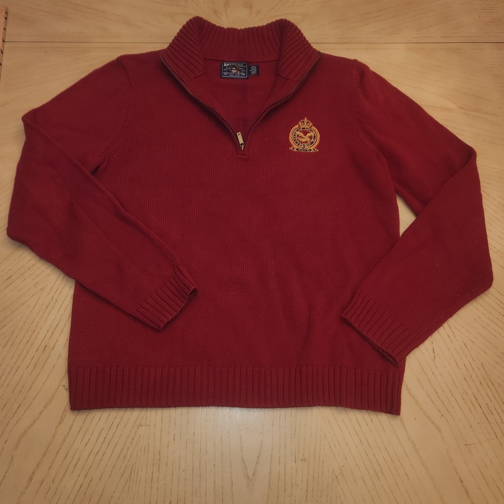 Red‎ Quarter Zip Womens American Living Cotton Sweater - size L